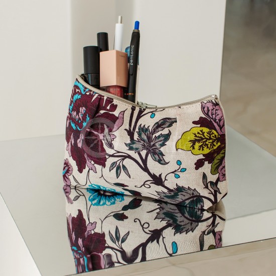 Colourful half-linen cosmetic bag "Flowers"